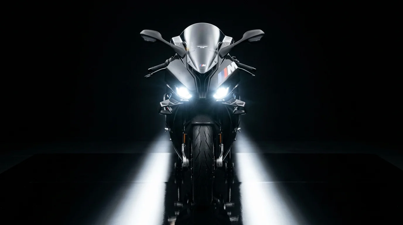 BMW S 1000 RR Front View with White Headlights On